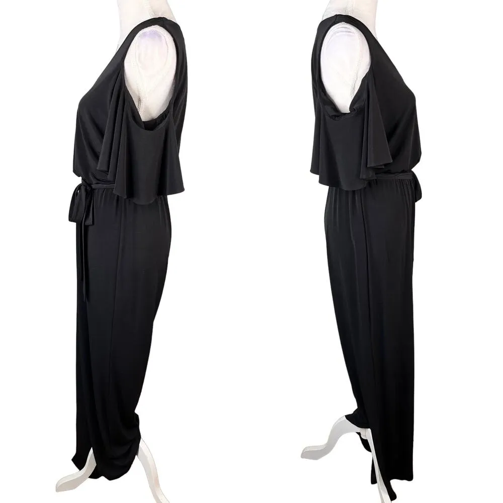 Calvin Klein Jumpsuit 8 Black Cold Shoulder Stretch Belt V-Neck - Image 4