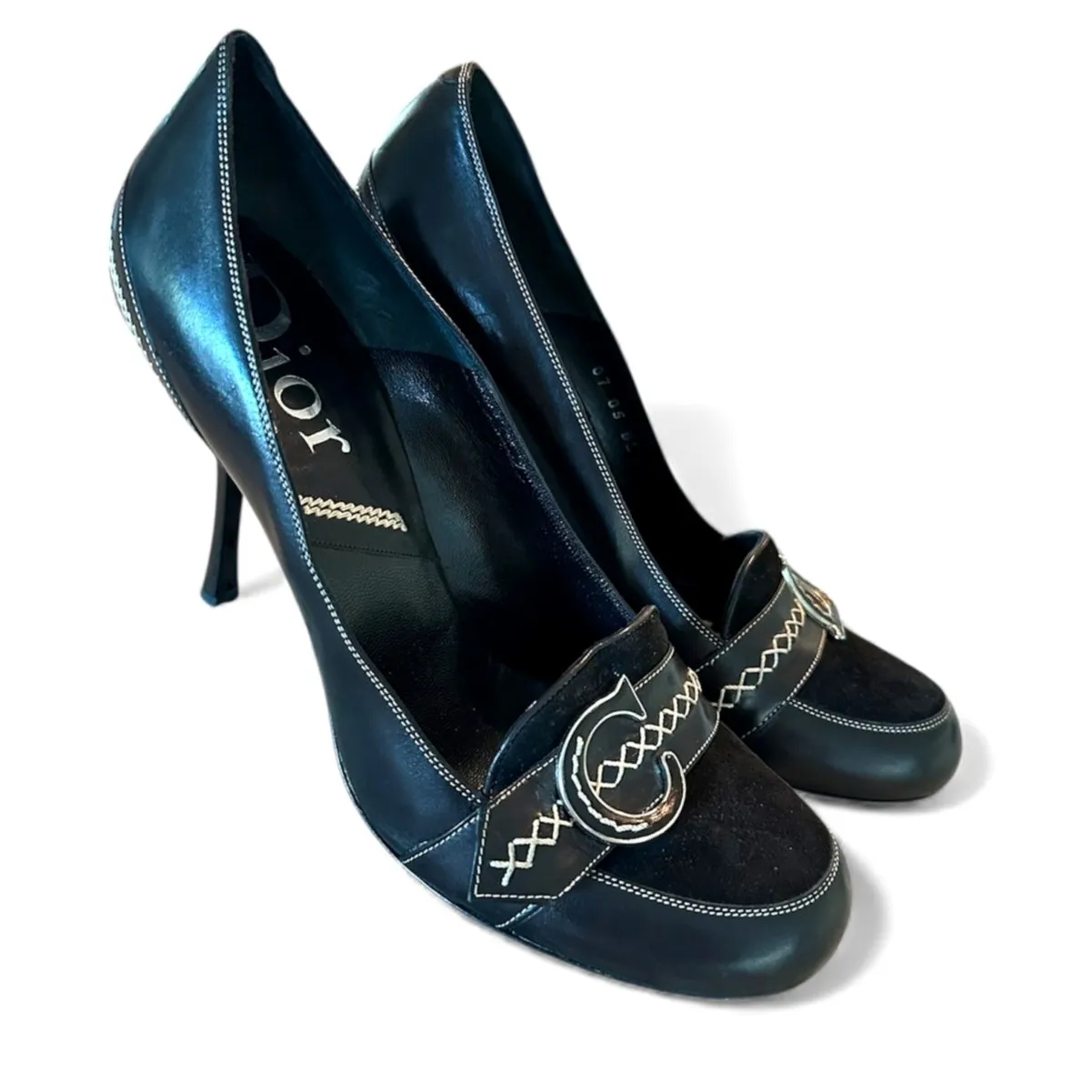 Vintage Christian Dior Women's Black suede & Leather Classic pumps size 39.5 - Image 9