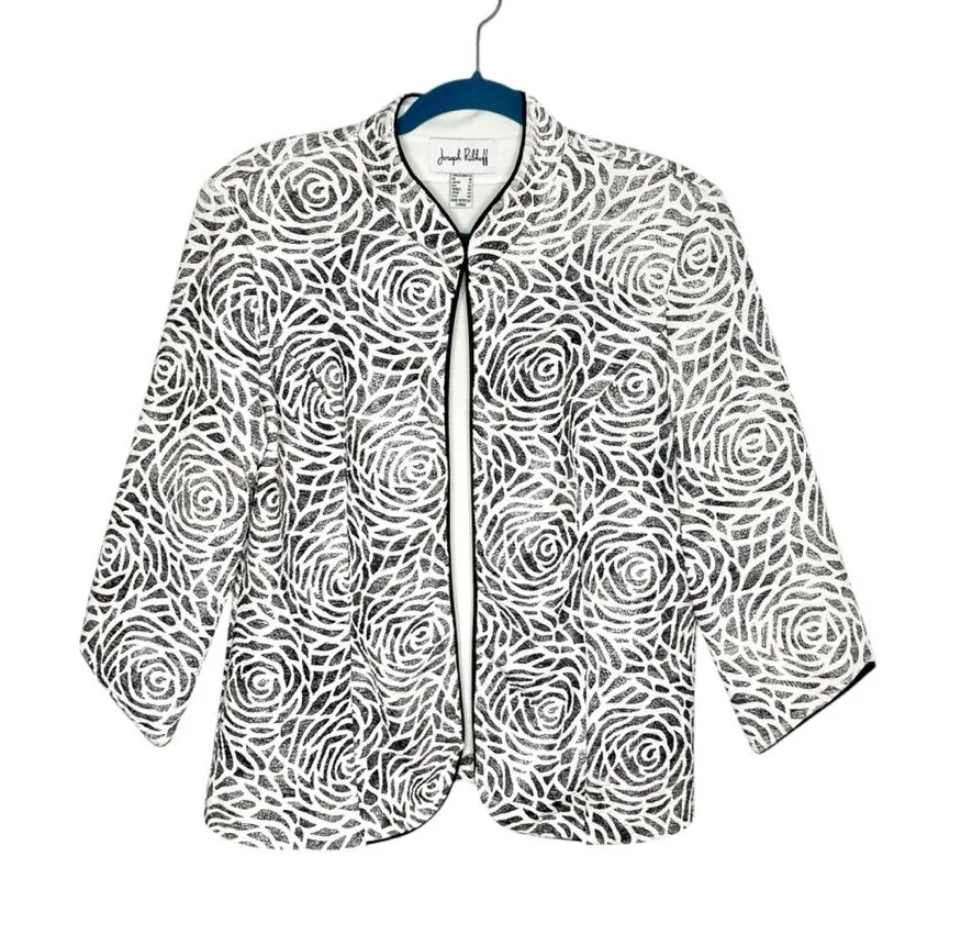 Joseph Ribkoff Blazer Jacket Lightweight Floral Black & White Size 14 - Image 1