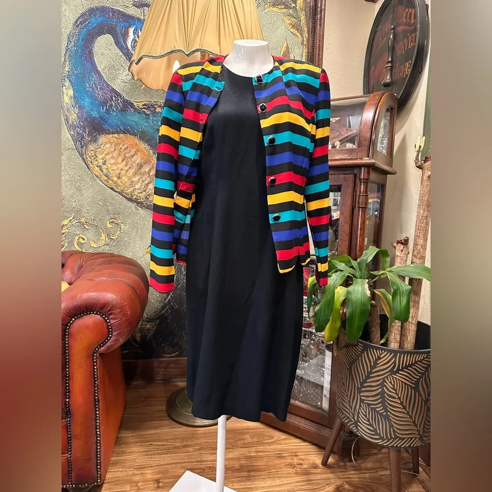 EUC Colorful Striped Blazer and Black dress Set - Image 5