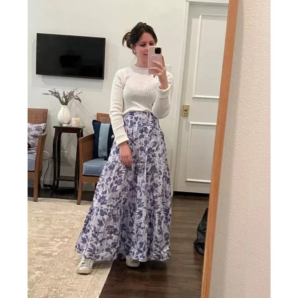 NWT Hill House Florence Nap in Lilac Tonal Floral Smocked Maxi Skirt S - Image 5