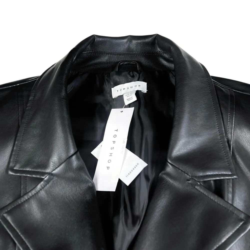 TOPSHOP Black Faux Leather Cropped Blazer Coat - Image 7
