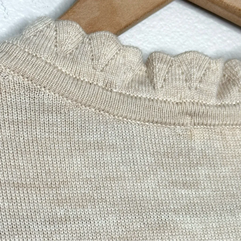 Boden Lara Frill Henley 100% Merino Wool Sweater 16/18 XL Beige Tan Knit Cottage - Image 5