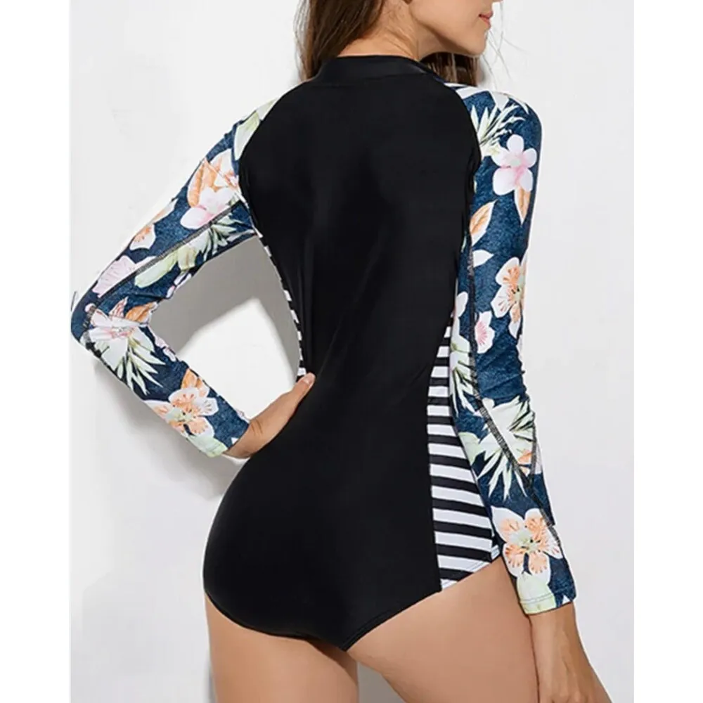 Long Sleeve One Piece Rash Guard Bathing Suit UPF 50+ Size L New Without Tags Black Size L - Image 6