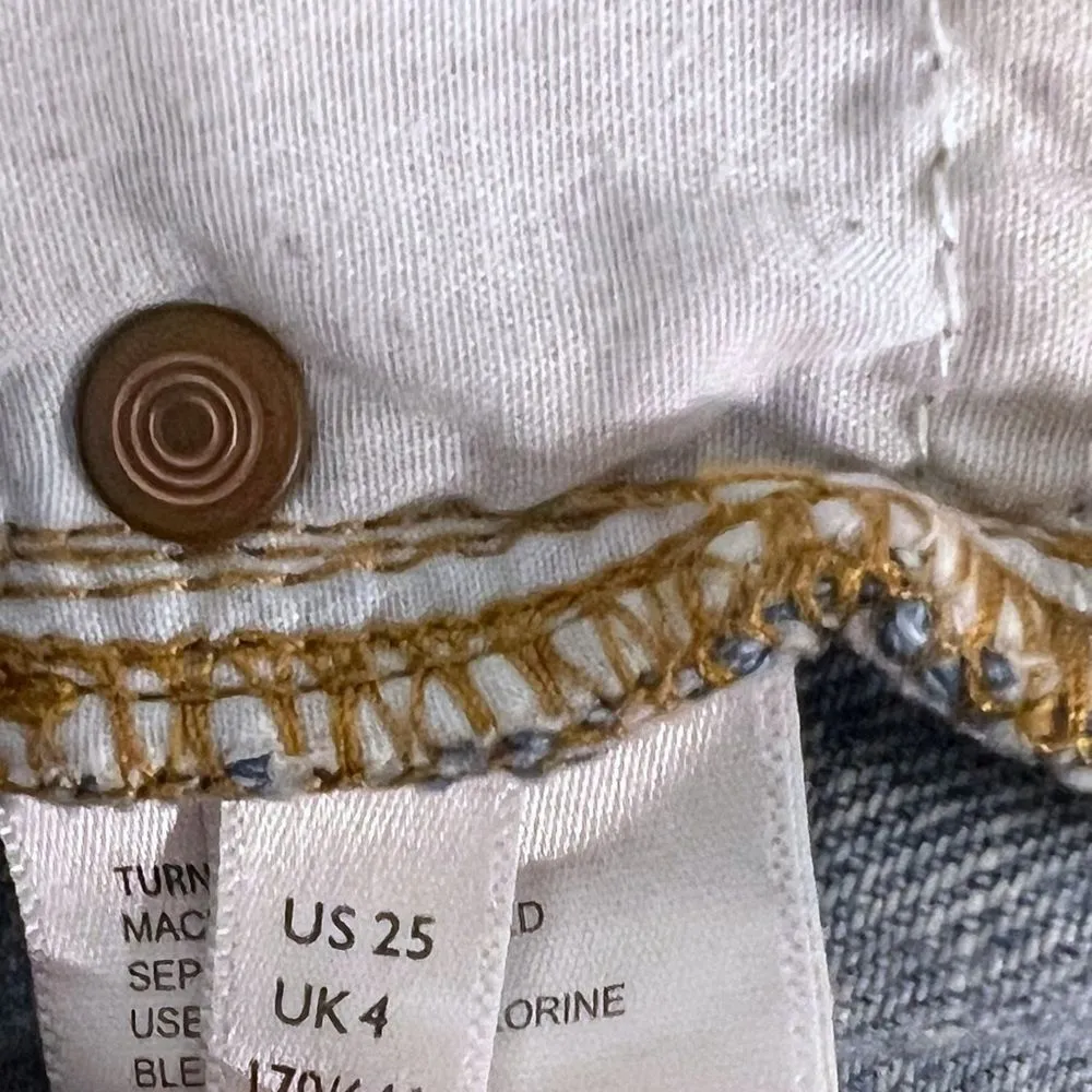 BDG Slim Straight Distressed Raw Hem Light Wash Button Fly Cropped Jeans sZ 25 - Image 7