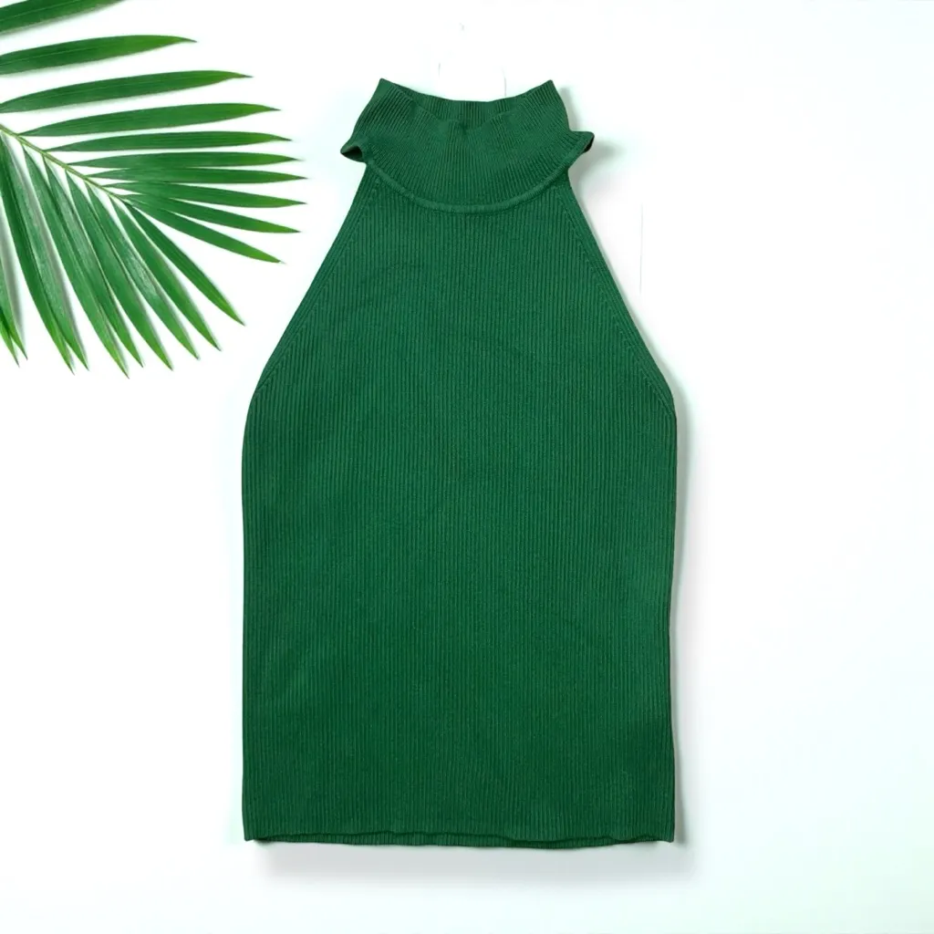 Zara Ribbed Knit Halter Top in Jade Green - Image 4