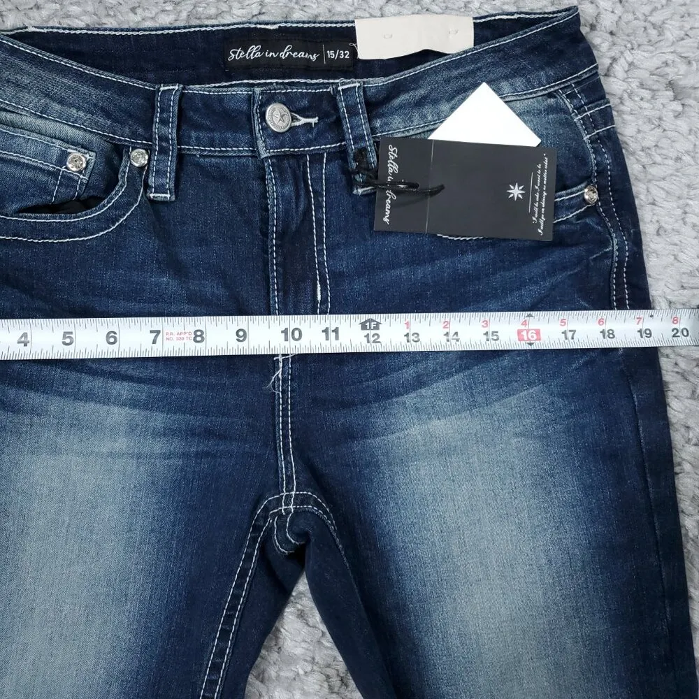 Stella in Dreams Mid Rise Boot Jeans Bootcut Sequin Bull Oxen Size 15 32 Blue - Image 9