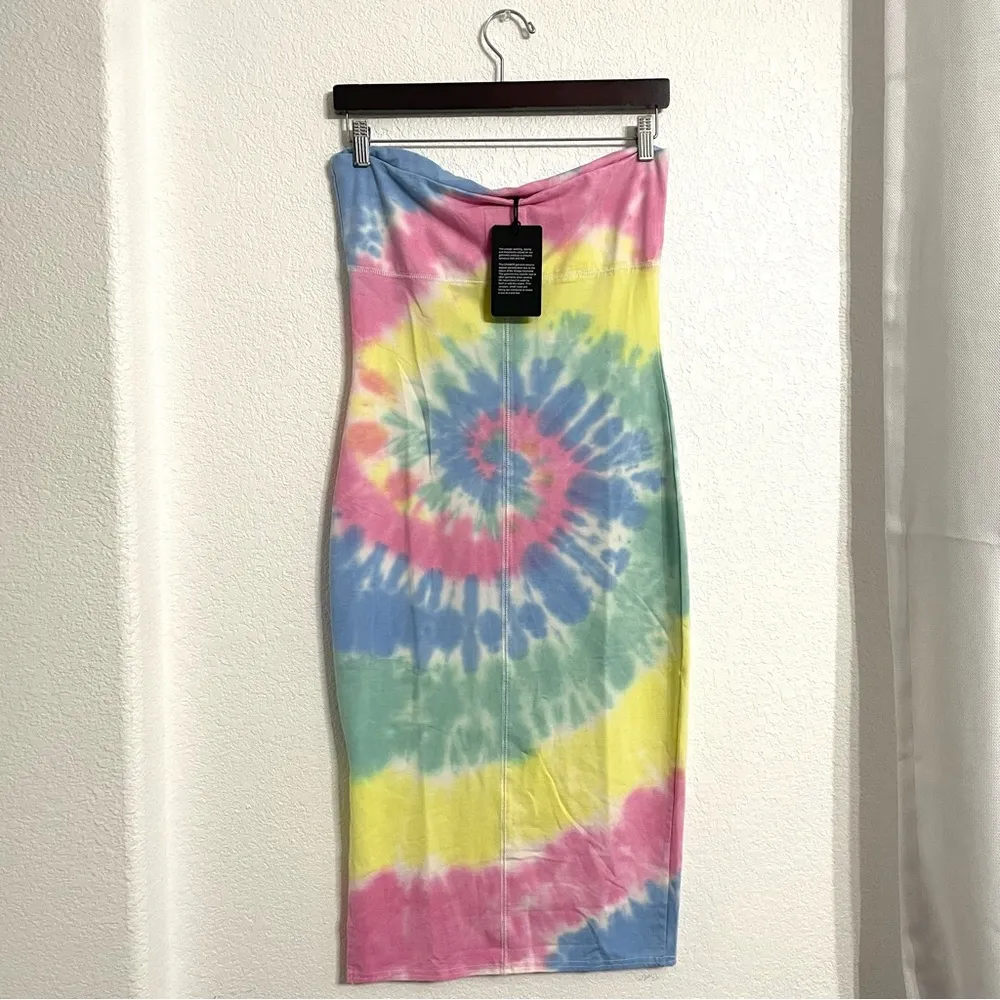 NWT Chaser Womens Tube Top Dress Tie Dye Multicolor Front Slit Size Small - Image 3
