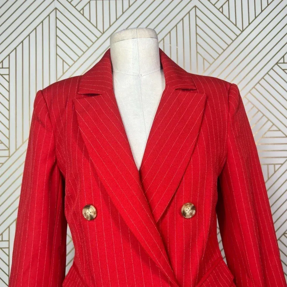 C/MEO Collective Go From Here Double Breasted Red Pinstripe Blazer Size Small - Image 4