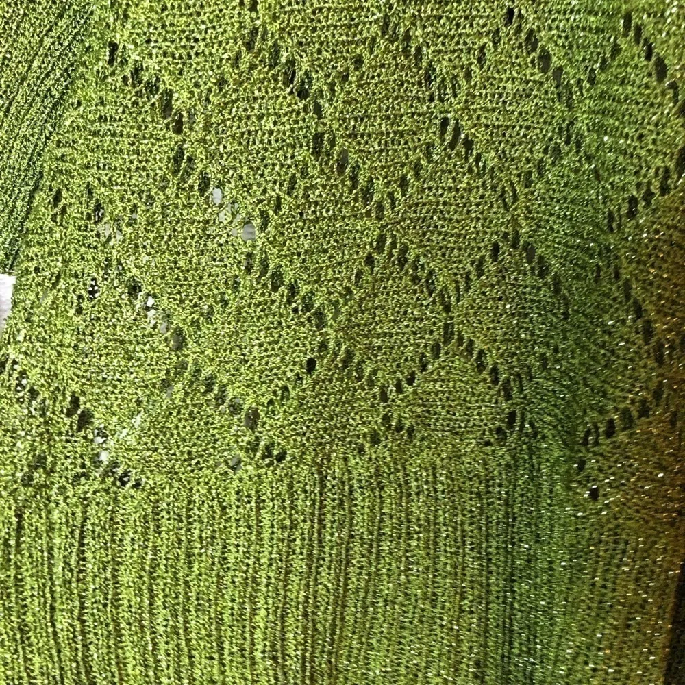 Cache Green Metallic Dolman Sleeve Open Crochet Knit Banded Bottom Top Size XS - Image 5