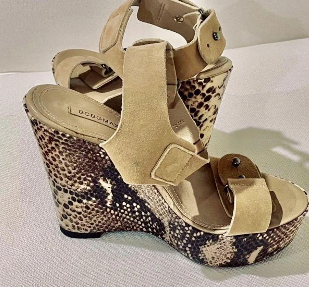 BCBGMaxAzria Platform Faux Snakeskin Sanda… - Image 5