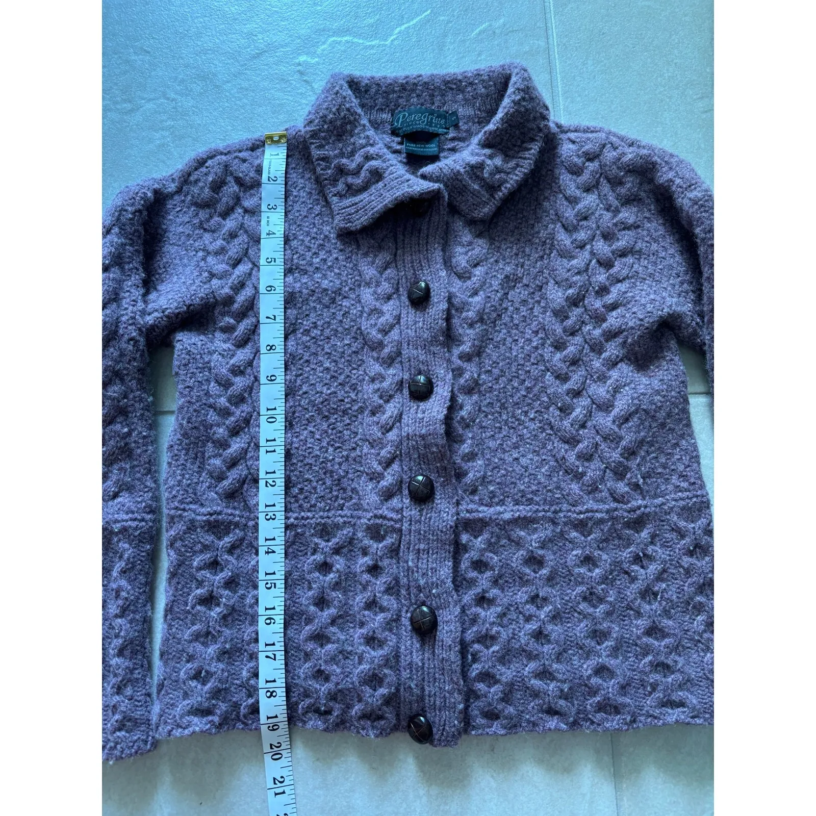 Vintage Sweater Womens Small Purple Wool Cable Knit England Nautical Preppy - Image 7