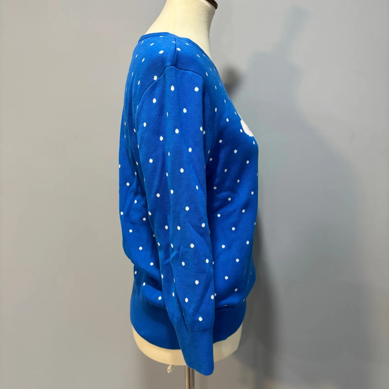 Lands' End Vintage Polka Dot Lamb Holiday Supima Cotton Sweater, Medium Petite - Image 5