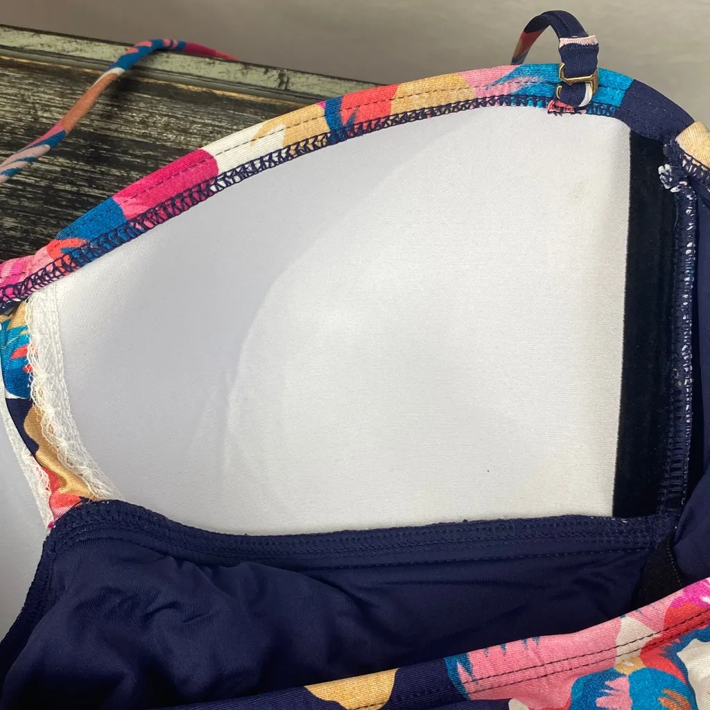 La Blanca Blue Floral Print UPF 50 Tankin Contour Ruched Swim Top NEW 10 - Image 3