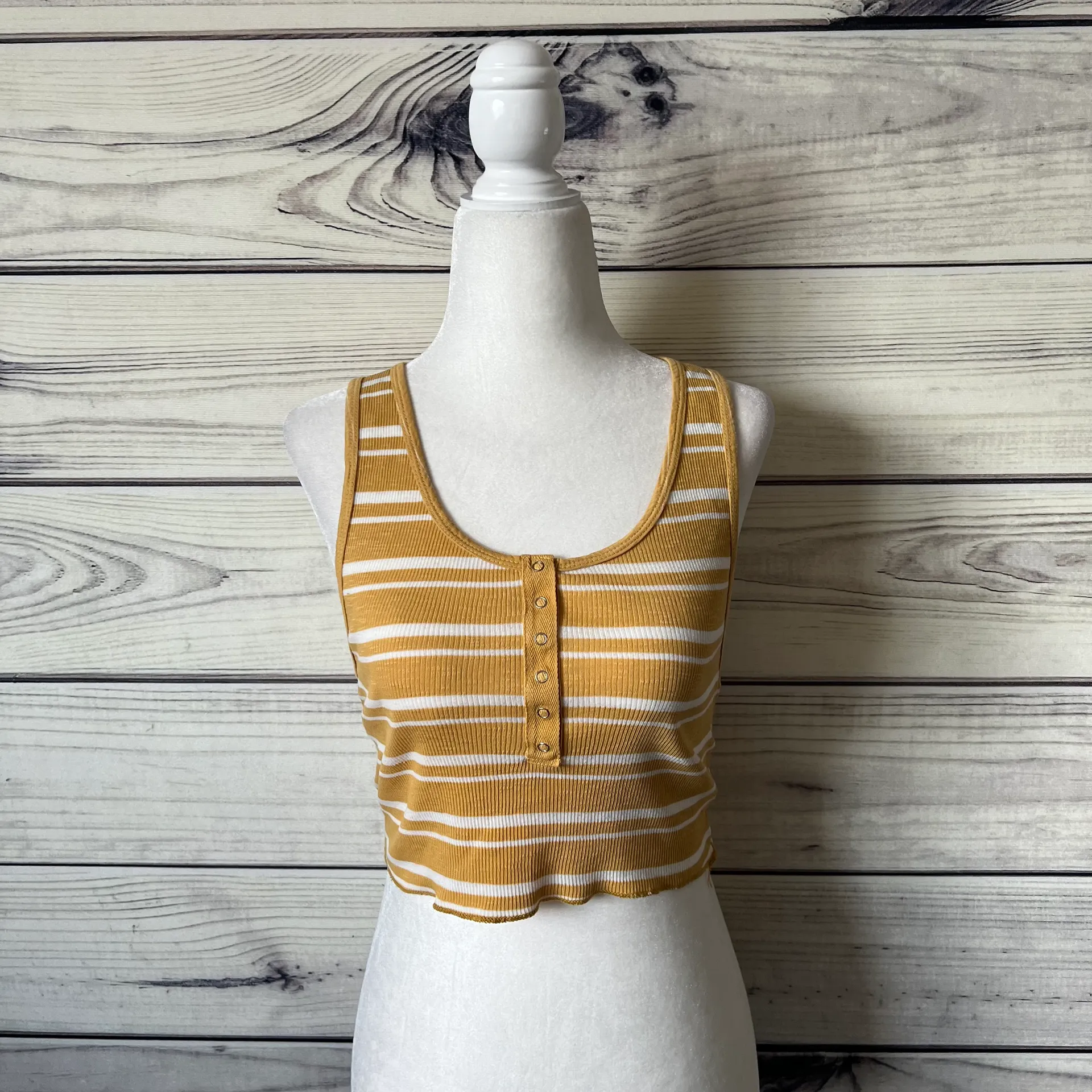 BDG Yellow Striped Henley Ribbed Crop Top - Image 2