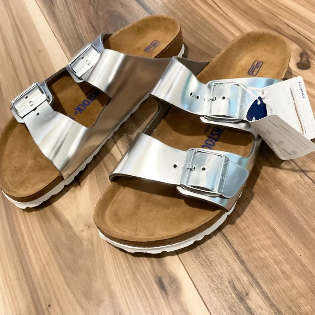 NWT Birkenstock Arizona Soft Footbed Metallic Silver Leather Sandals EU41 us10.5 - Image 4