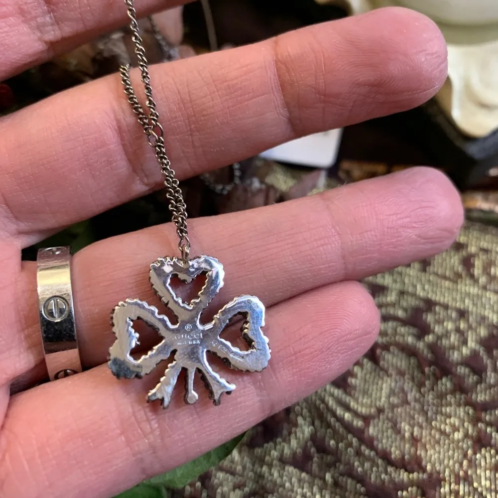 SALE🔥Authentic GUCCI 925 silver Clover heart bow logo pendant and necklace - Image 3