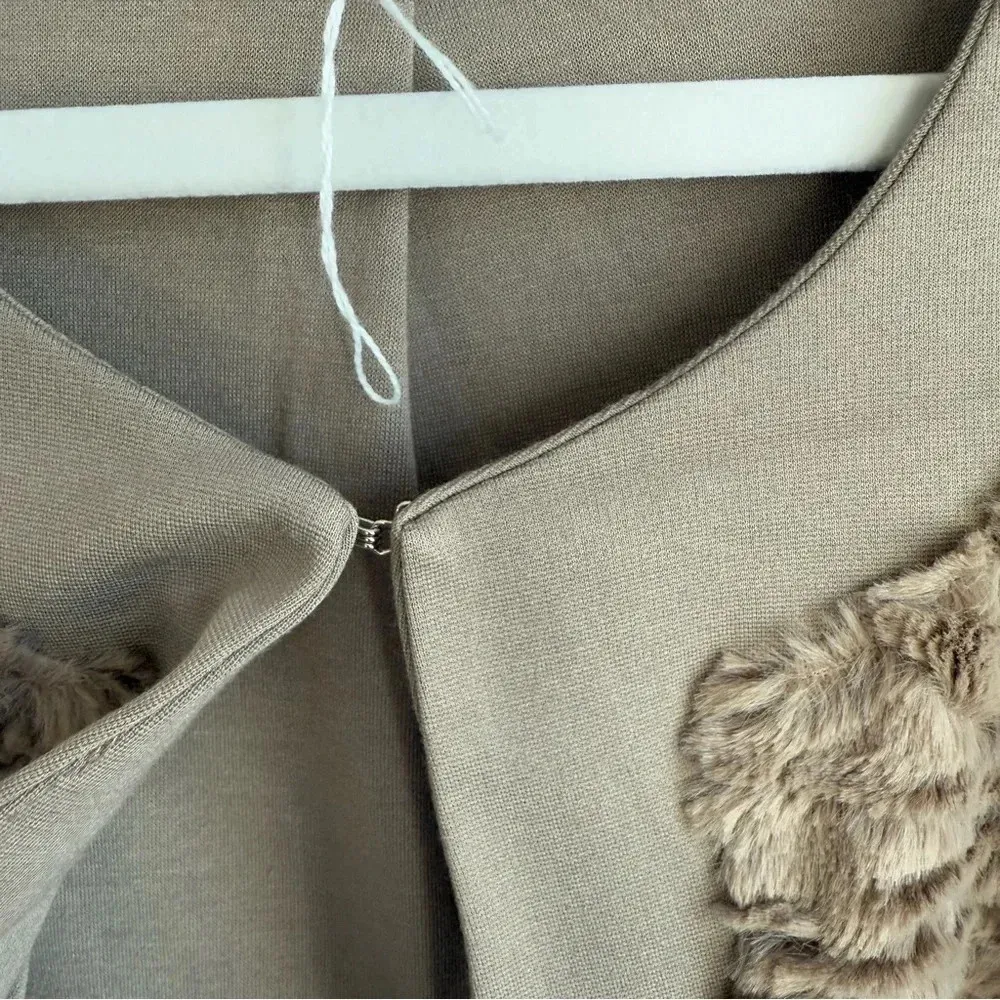 Chico’s Women Faux Fur Ponte Taupe Tan Jacket Cardigan Paneled Solid Size 3 NWOT - Image 10
