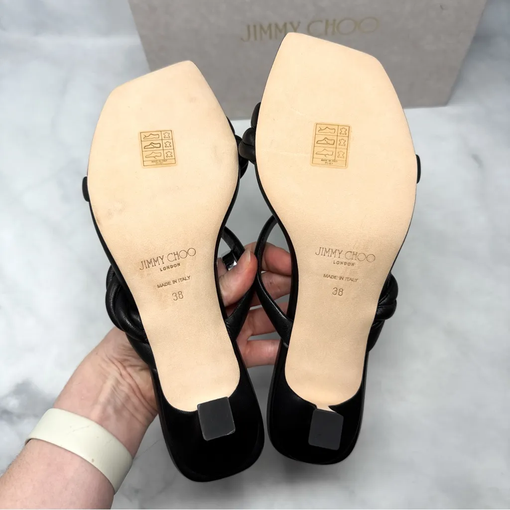 NEW Jimmy Choo Diosa 50 Braided Square Toe Low Kitten Heel Mule Sandals Black 38 - Image 8