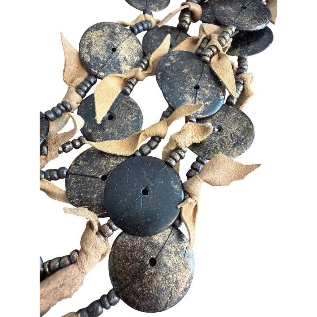 Trisha Waldron Leather & Bead Multistrand Necklace & Earrings Set Round NEW Brown - Image 2