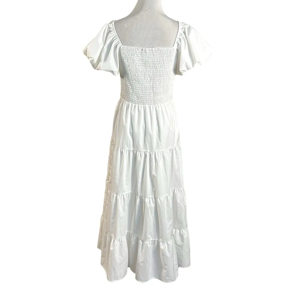 Pretty Garden Ethereal Dainty Tiered Midi Dress White Small Bubble Sleeve NWT - Image 9
