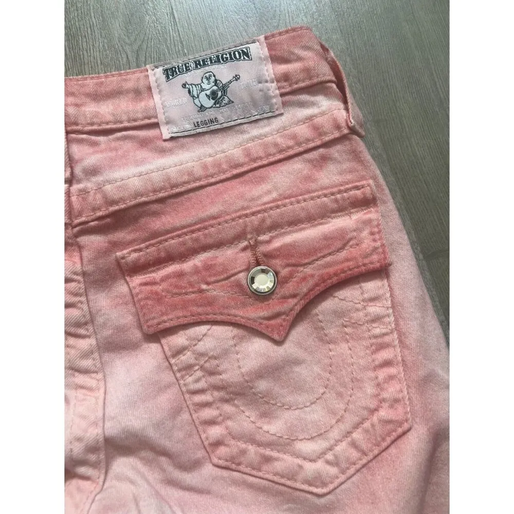 NWT True Religion Swarovski Crystals Leggings Pink Skinny Jeans Misses Size 25 - Image 10