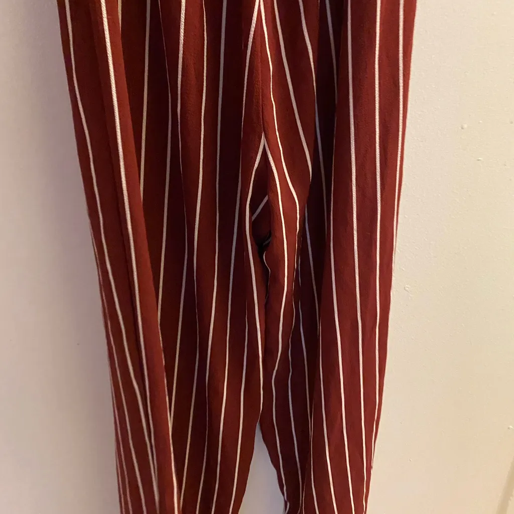 Haute Monde Womens Fall Jumpsuit S Small Brown White Striped Stripes  Bust 34” - Image 6