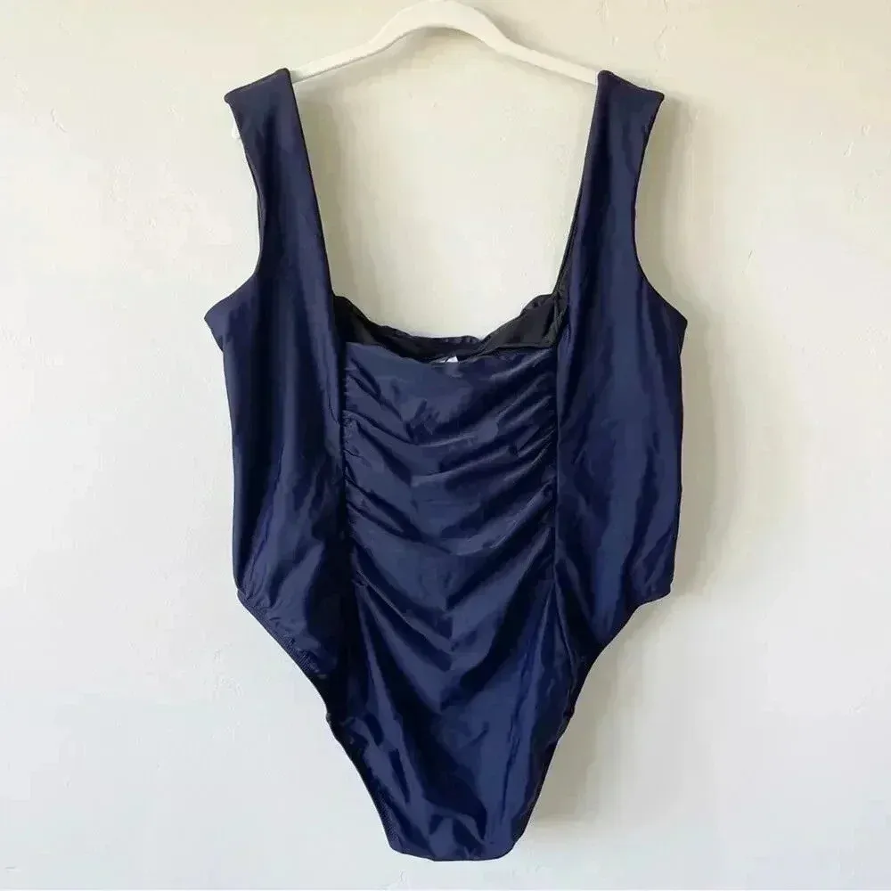 J Crew Plus Size Ruched squareneck one piece Swimsuit in Navy Blue Size 24 NWT - Image 7