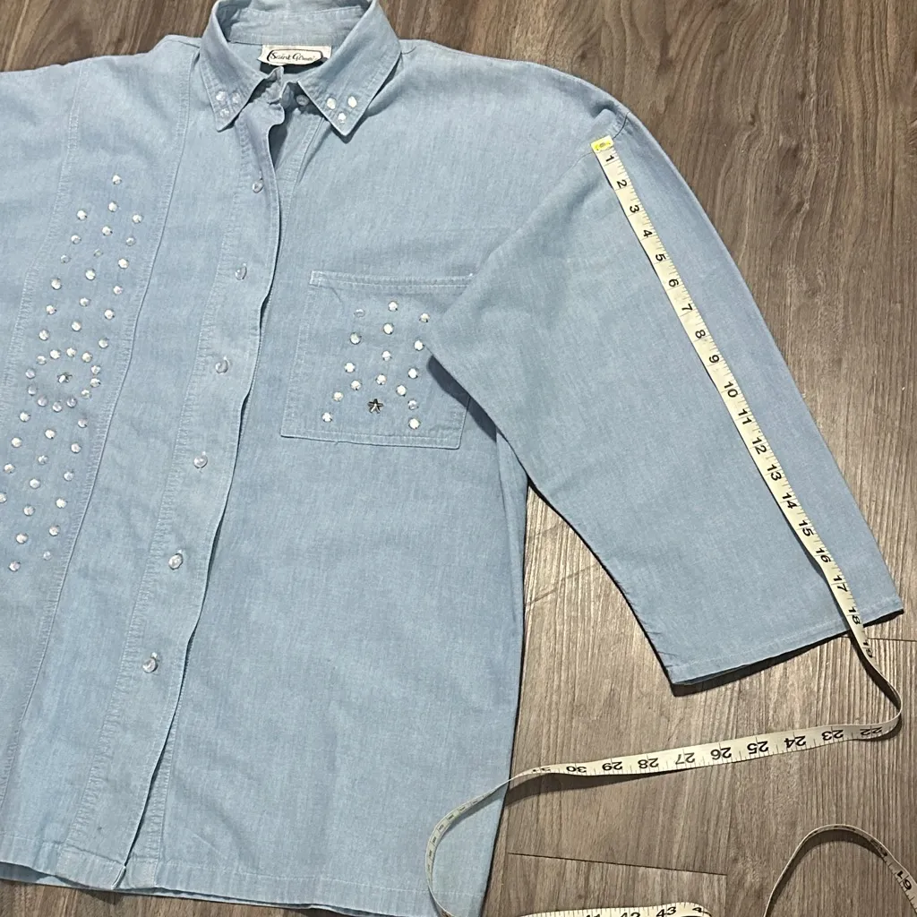 Chic Light Blue Studded Women's Blouse Size L - Image 12