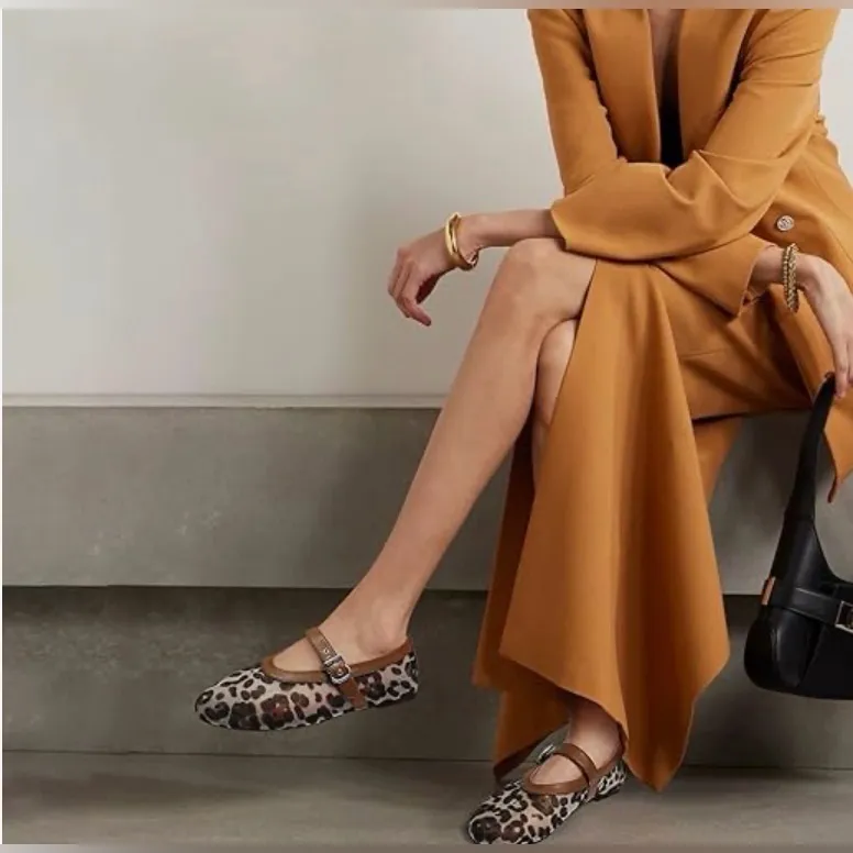 NEW Mesh Ballet Flats Round Toe Buckle Strap Comfy Career Mary Jane Shoes 9.5 Brown - Image 6