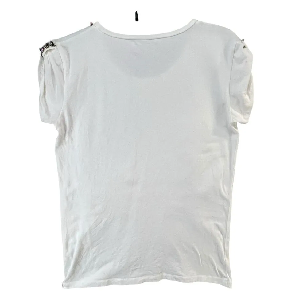 Pinko Biografo T Shirt Womens M White Studded Crystal Embellished Comfort Italy Size M - Image 5