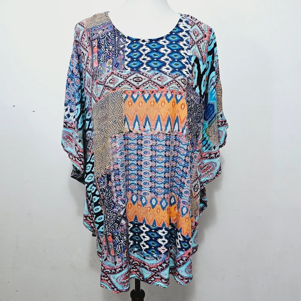 Tolani Collection Multicolored Tribal Print Caftan Tunic Size Large - Image 2