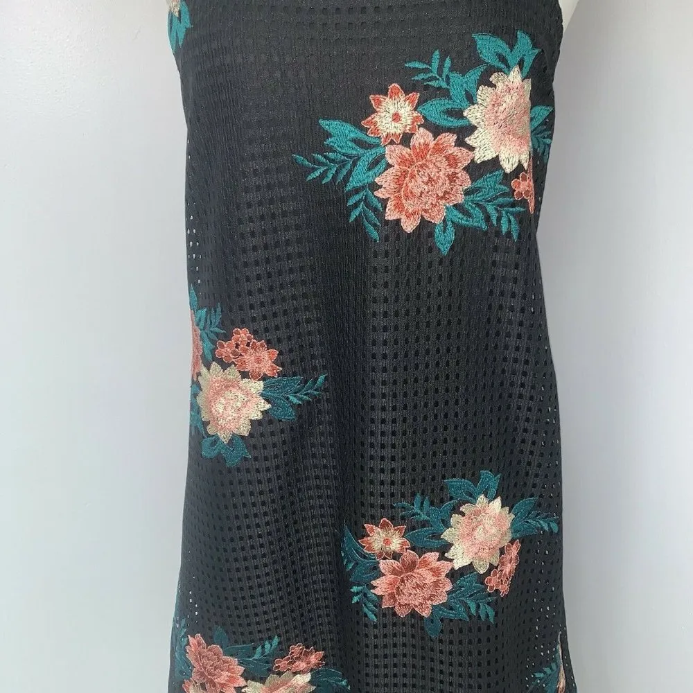 Zara Trafaluc Womens Black Floral Embroidered Dress Size S Metallic Sleeveless - Image 2