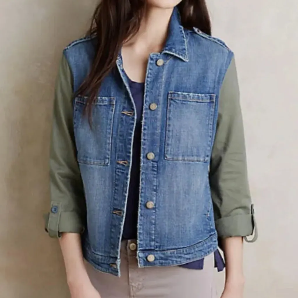Anthropologie Pilcro Demim Military Jacket Blue Size M - Image 3