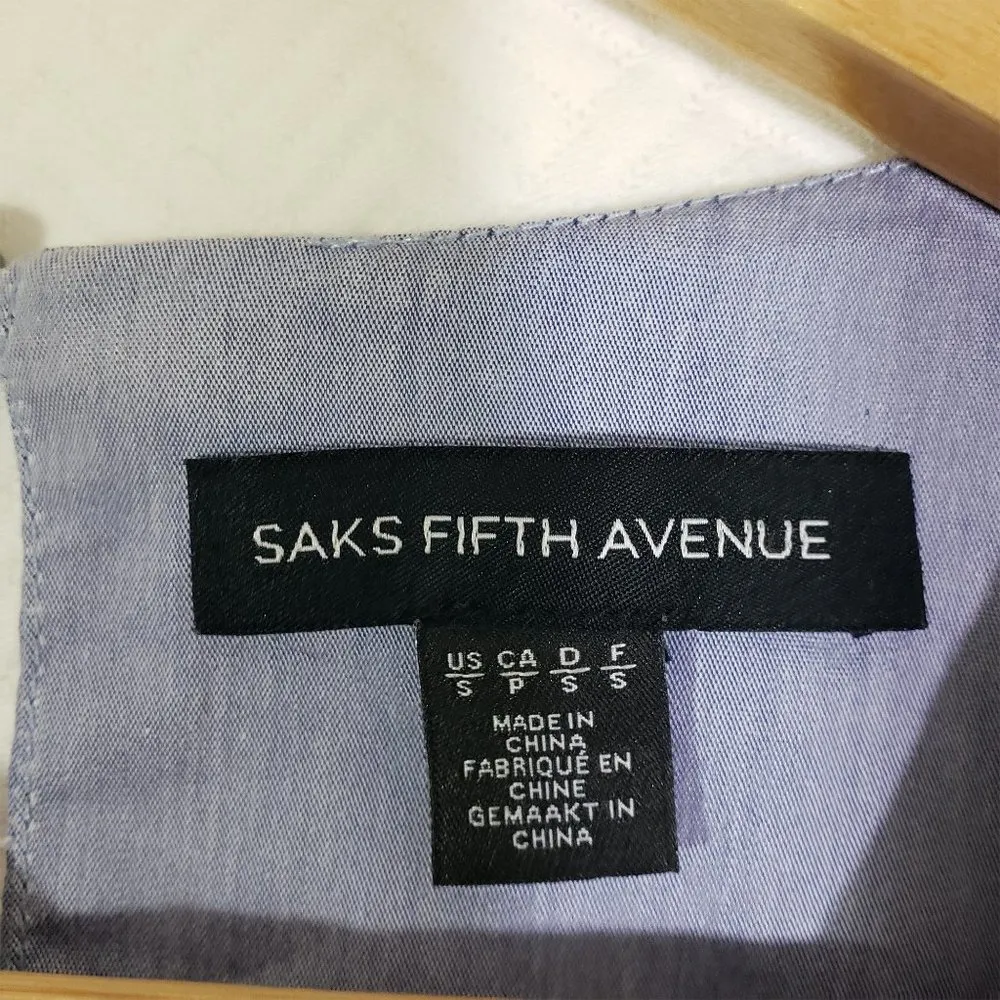 SAKS 5TH AVENUE Small Blue Cold Shoulder, Split Back, Round Neckline Top - Image 4