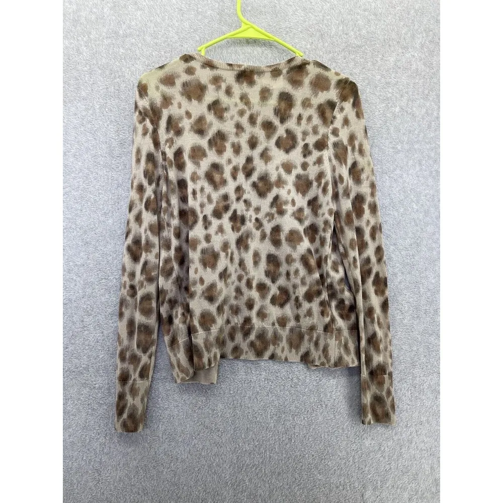 LOFT Ann Taylor Women's Cardigan Sweater Animal Print Medium 100% Merino wool - Image 2