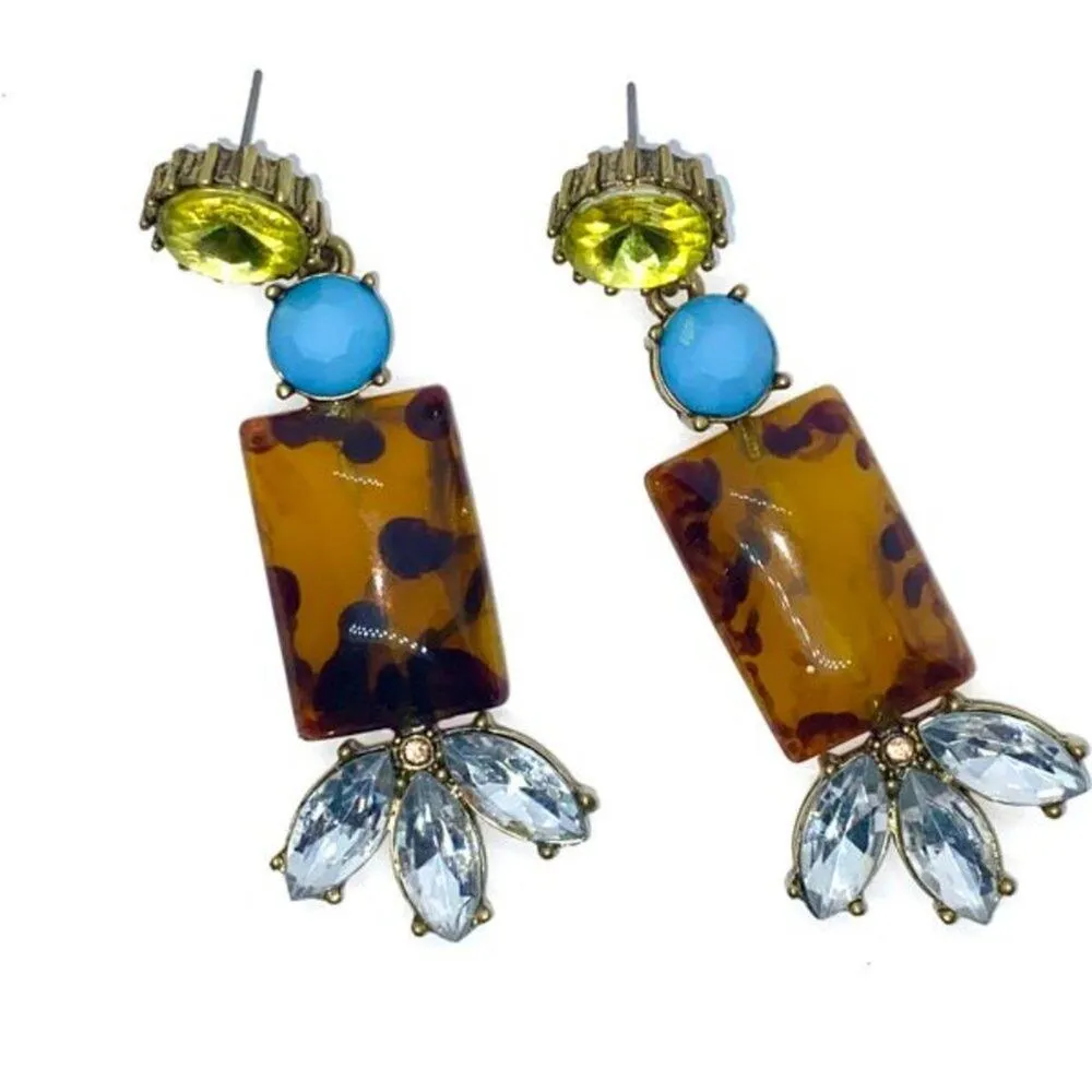 Multicolor Rhinestone Gem Dangle Earrings - Image 2