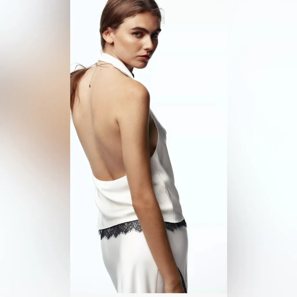 Zara satin effect lace halter top - Image 5