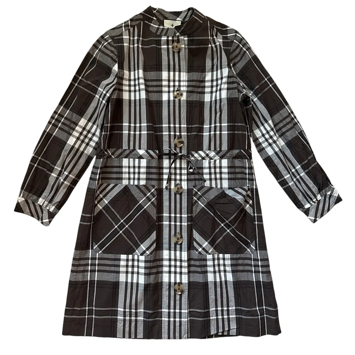 Tuckernuck Cedar Check Crosby Dress Button Front Pockets Tie Waist Size XS Brown - Image 9