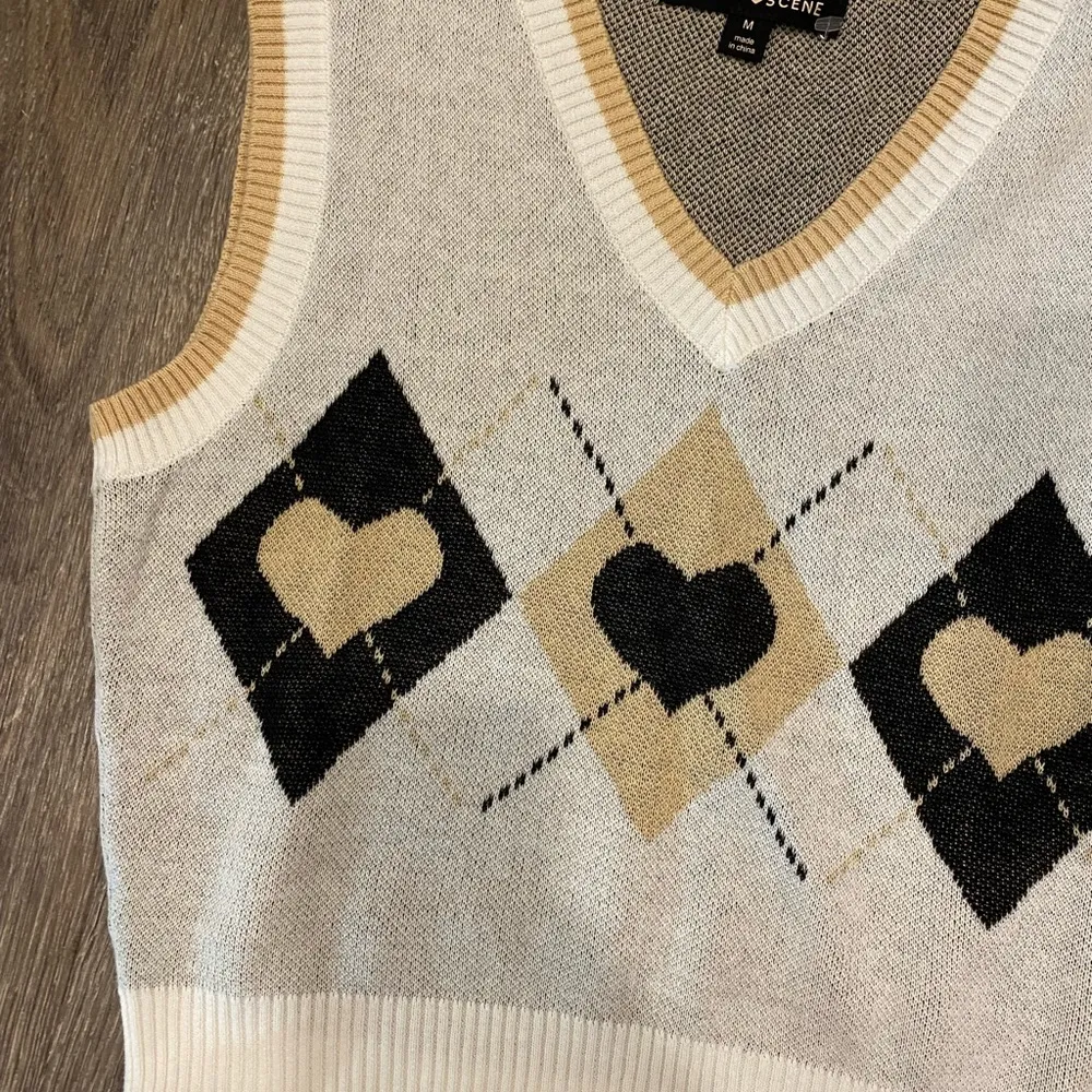 Y2k 90s cropped argyle hearts sweater vest preppy academia medium NEW NWT Gray - Image 11