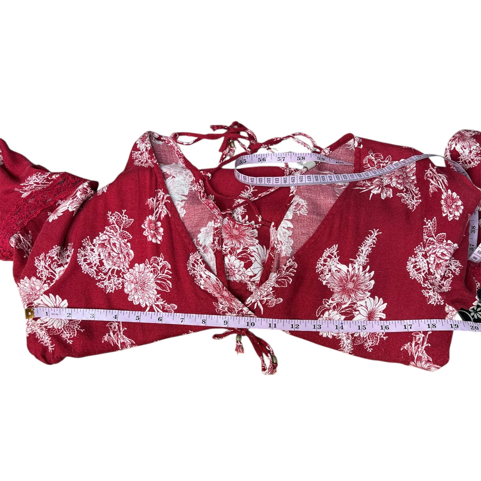 American Rag Floral Red Babydoll Top Womens Large Y2K Grunge Cottagecore Preppy - Image 10