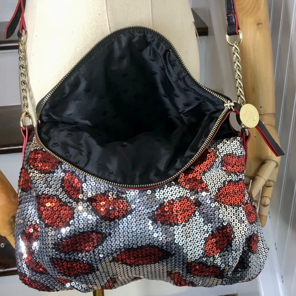 JUICY COUTURE Red Lips Lipstick Kiss Sequin Adjustable Crossbody Shoulder Bag - Image 7