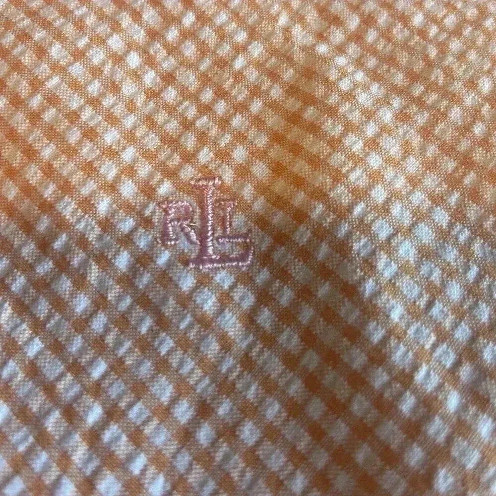 Ralph Lauren Coral Peach Gingham ButtonShort Sleeve Shirt Pants Set Size‎ M /12 - Image 7