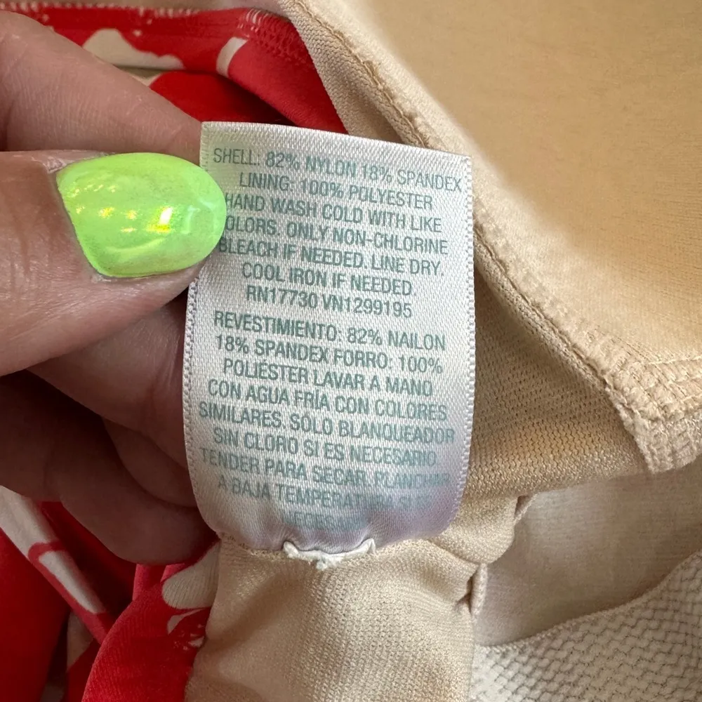 Kona Sol cinched high coverage one piece red white floral swimsuit size large - Image 9