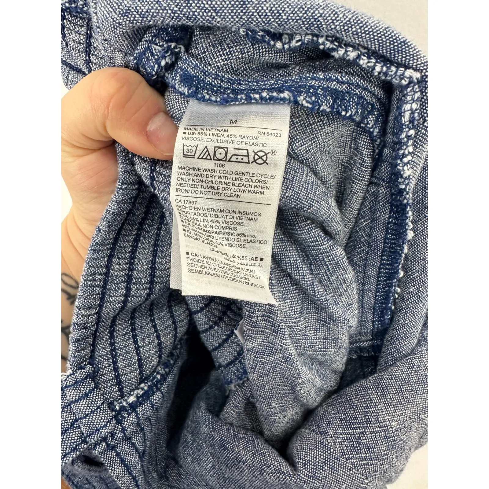 Old Navy Jumpsuit M Linen Blend Wide Leg Blue Pockets Beach Vacation Coastal - Image 9