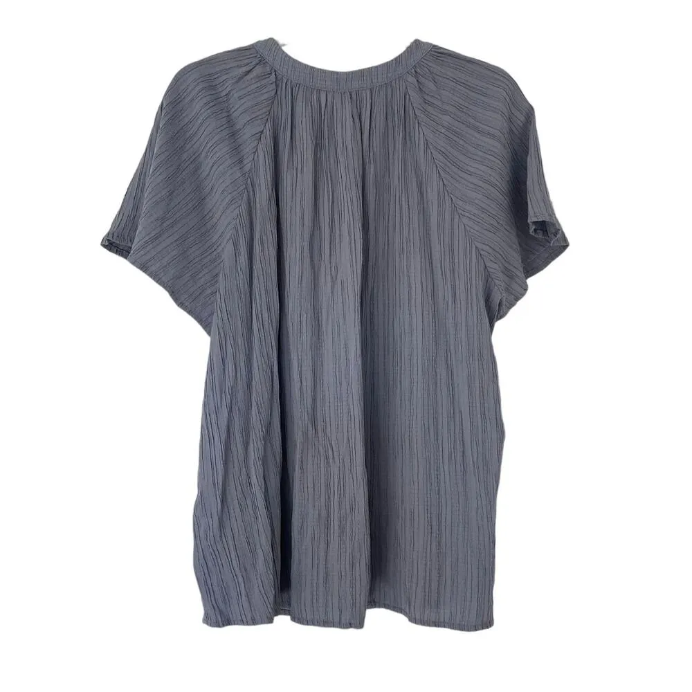 Lush Blue Eventide Button Front Flutter Sleeve Blouse Womens Plus Size 1X | 19-2 - Image 2