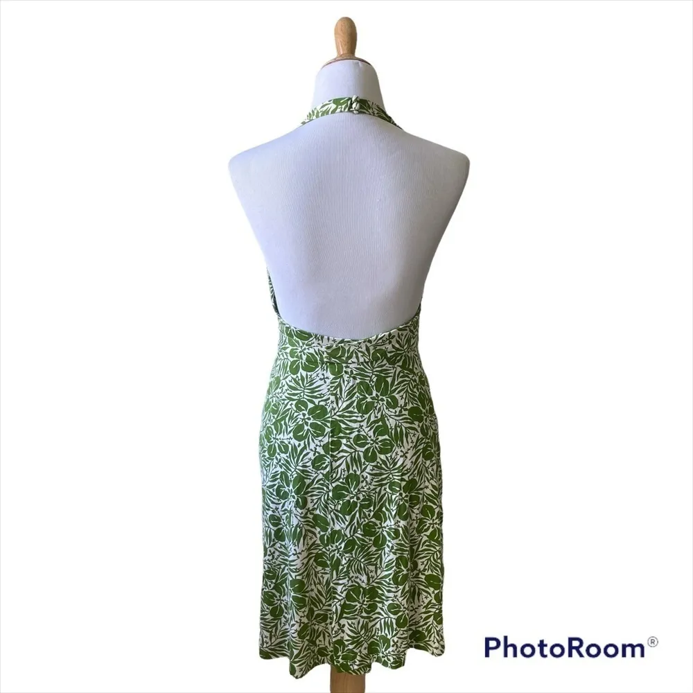 DVF Green & White Silk Floral Halter Wrap Dress - Image 4