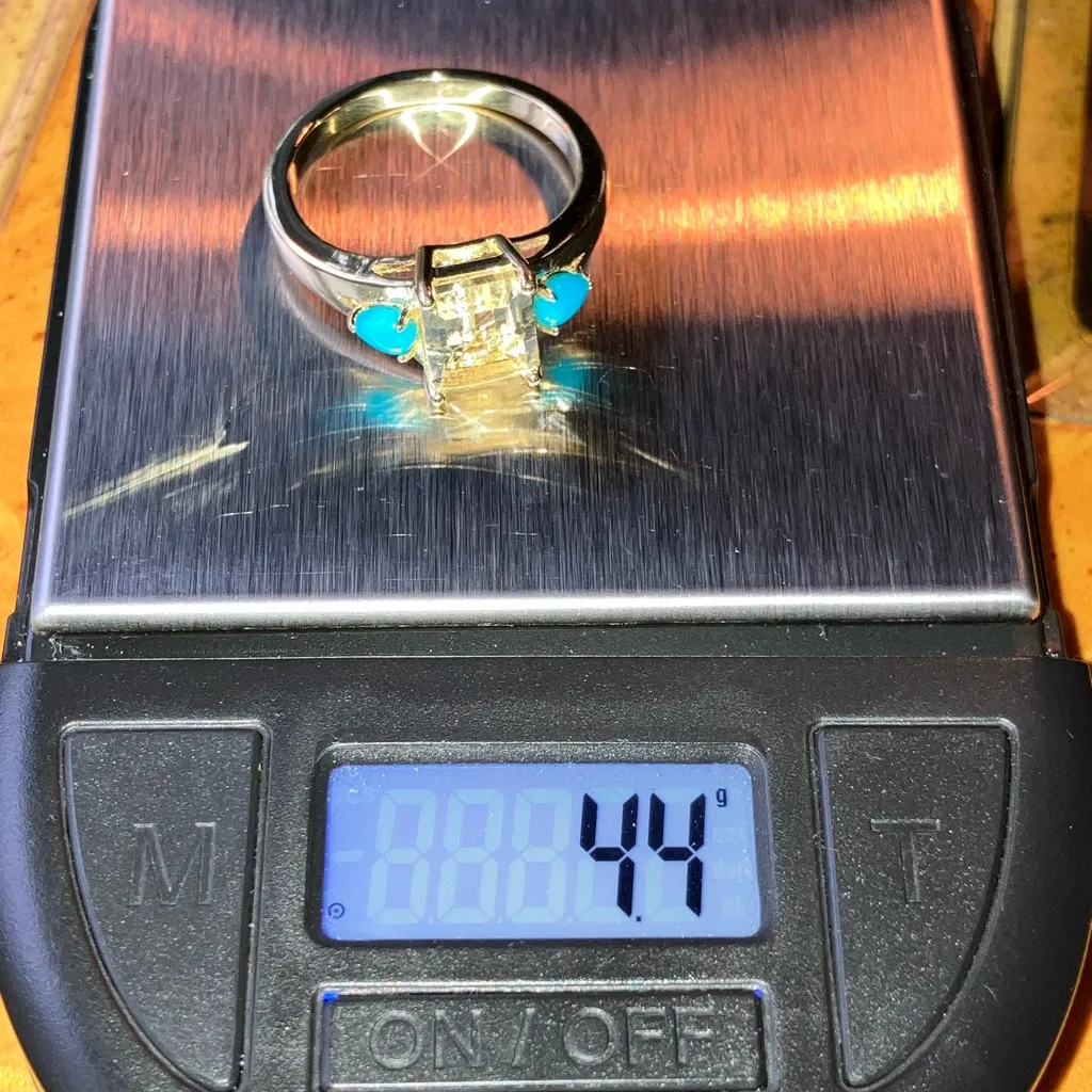 Yellow Labradorite Sleeping Beauty Turquoise Sterling Silver Ring 8.75 Gold - Image 9