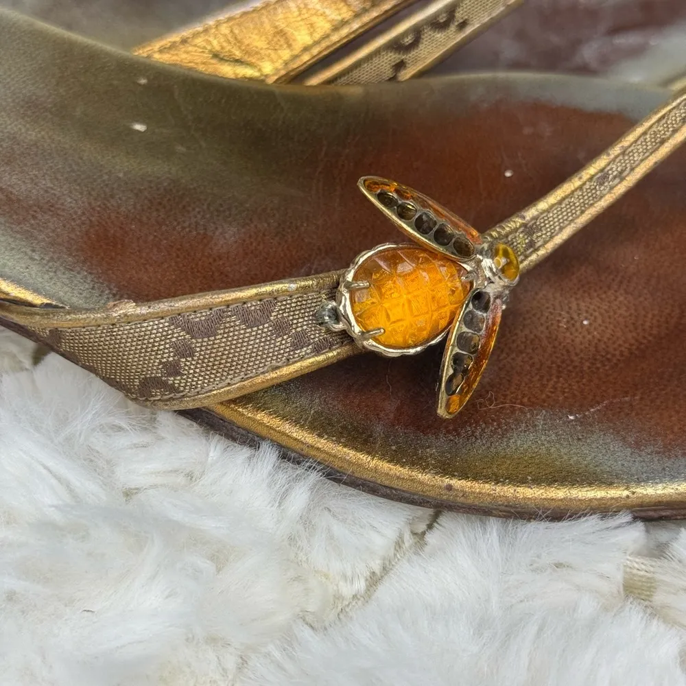 Gucci Gold and Brown Sandals with Metallic Straps - Image 7
