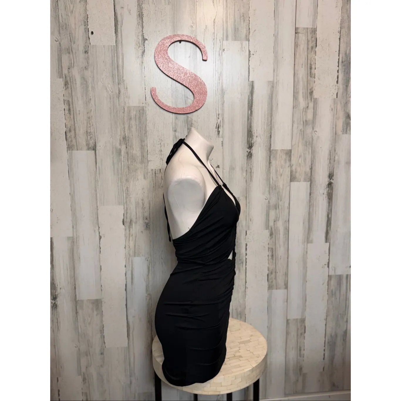 Black Cutout Ruched Halter Bodycon Mini Dress – Size Small - Image 5